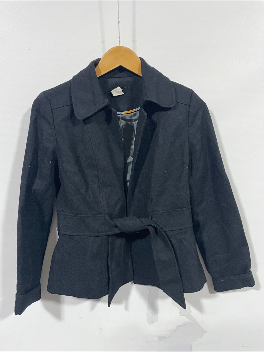 J. Crew 100% wool Black Belted Trench Coat